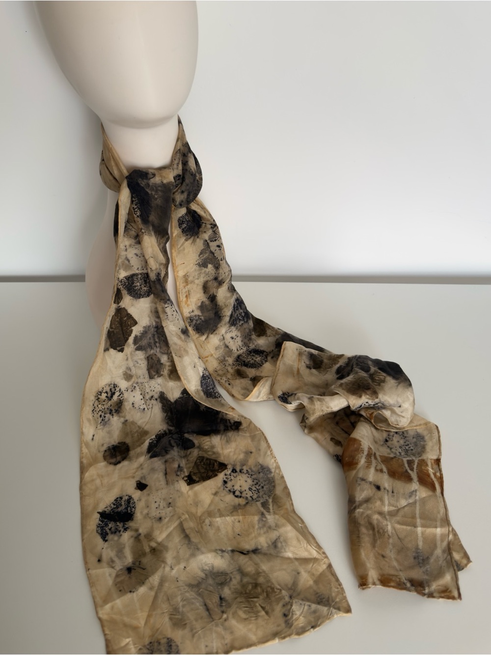Floral Silk Feel Hand Rolled Twilly Neck Scarf Beige Brown